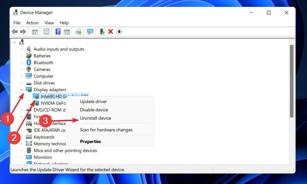 Удаление драйвера Intel/AMD в Диспетчере устройств