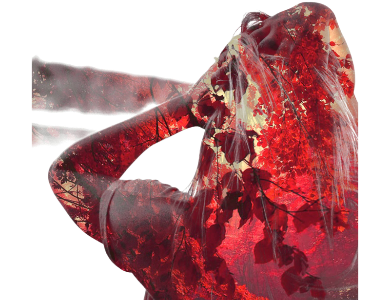 Пример двойной экспозиции: силуэт тела и текстура городского пейзажа