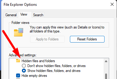 Показ скрытых файлов в Проводнике Windows