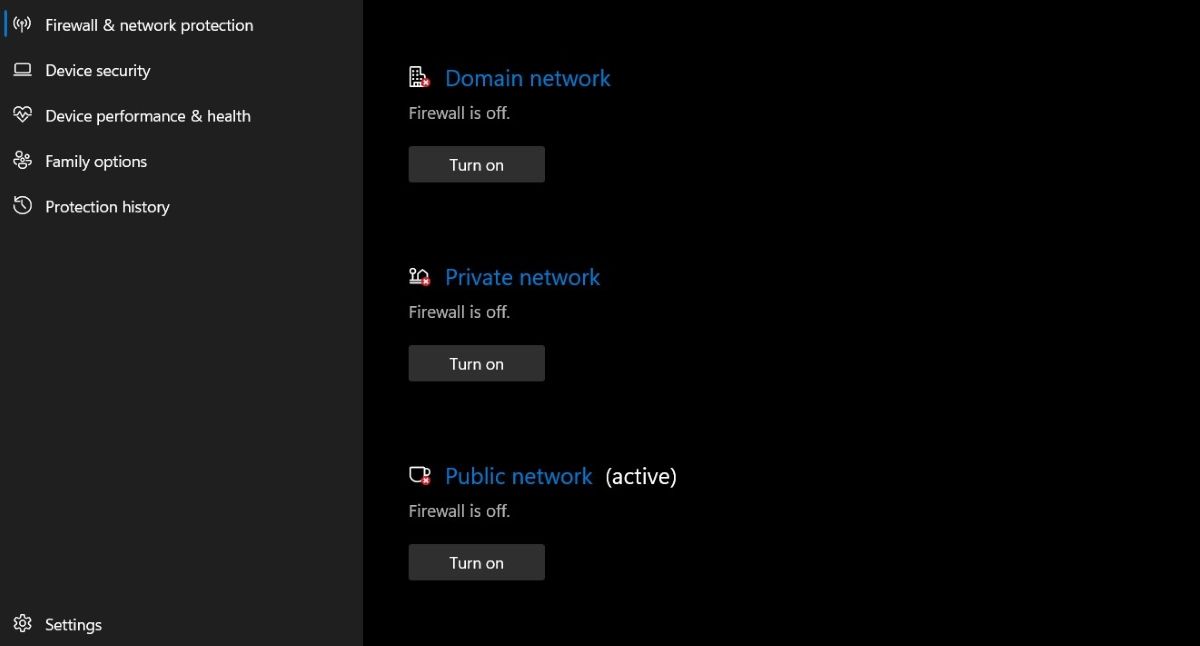 Экран управления брандмауэром