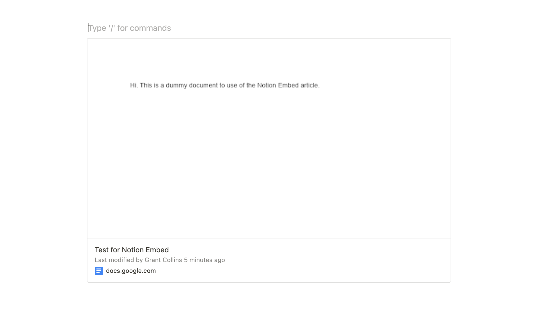 Предпросмотр Google Doc, встроенного в Notion