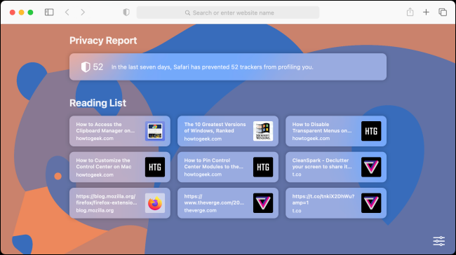 Список для чтения на стартовой странице Safari