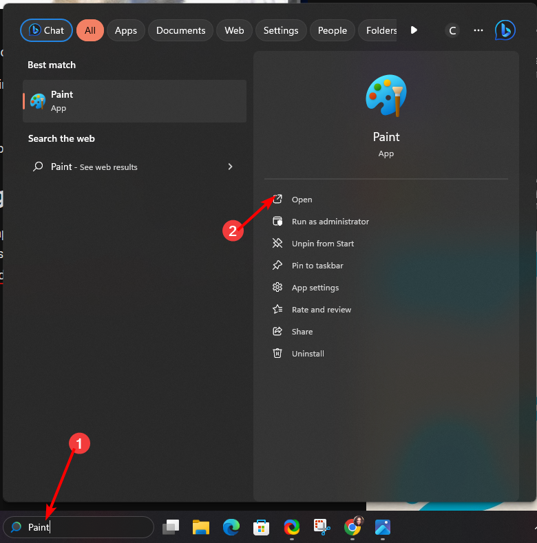 Запуск Paint через Поиск