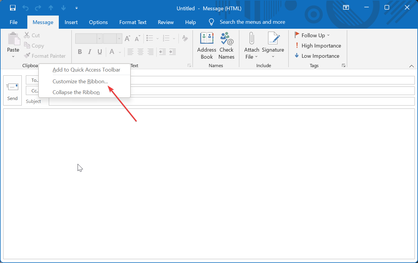 Настроить ленту Outlook