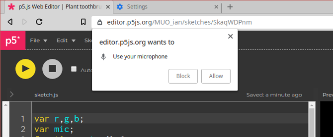 Диалог разрешения доступа к микрофону в браузере
