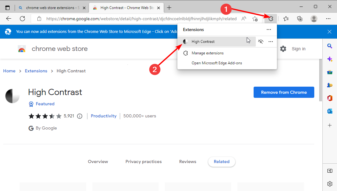 Настройка режима высокого контраста в Edge