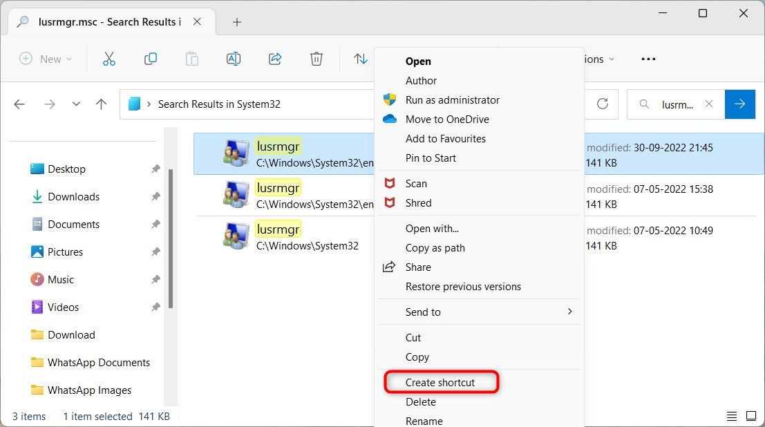Создать ярлык на рабочем столе для Локальных пользователей и групп