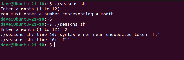 Тестирование скрипта с невалидным и валидным вводом