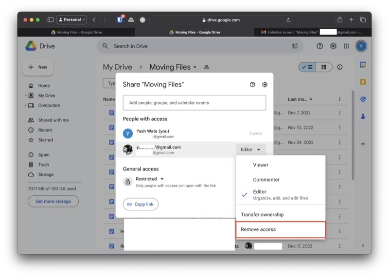 удаление доступа первоначального владельца к папке