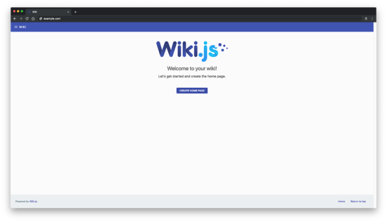 Страница приветствия Wiki.js после установки