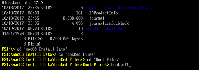 Навигация по FS1 и запуск boot.efi