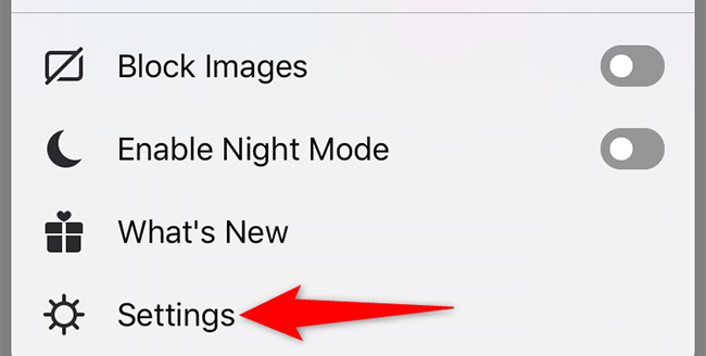 Выберите Настройки в меню Firefox на iPhone.
