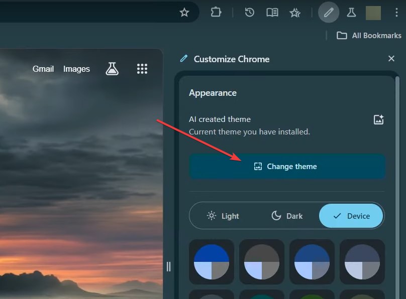 Pulsante Cambia tema nella barra laterale di Chrome