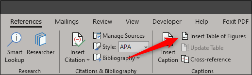 Опция вставки таблицы иллюстраций во вкладке Ссылки на ленте Word