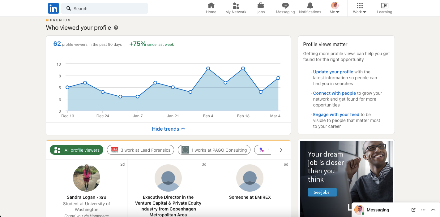 график просмотров профиля LinkedIn