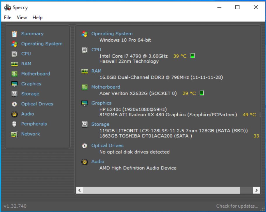 Скриншот Speccy: обзор компонентов и температур