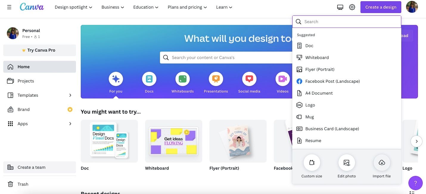 Кнопка 'Импорт файла' в Canva