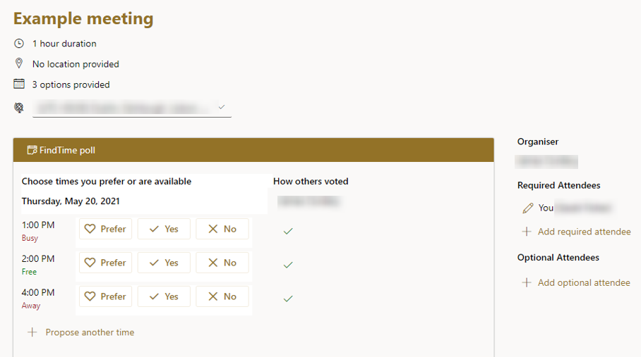 Скриншот: интерфейс опроса FindTime с вариантами времени