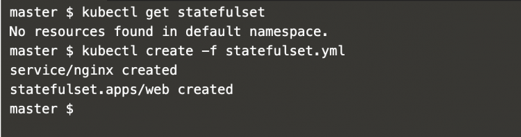 Скриншот: создание StatefulSet