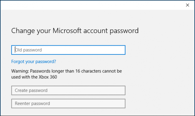 Форма смены пароля в Windows 10