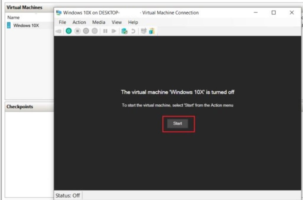 Процесс загрузки Windows 10X в окне Hyper-V