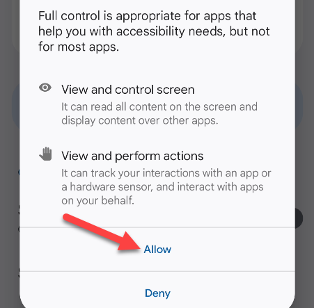 Запрос разрешений для полного управления