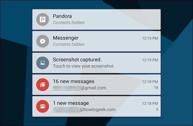 Пример уведомлений с скрытым чувствительным содержимым