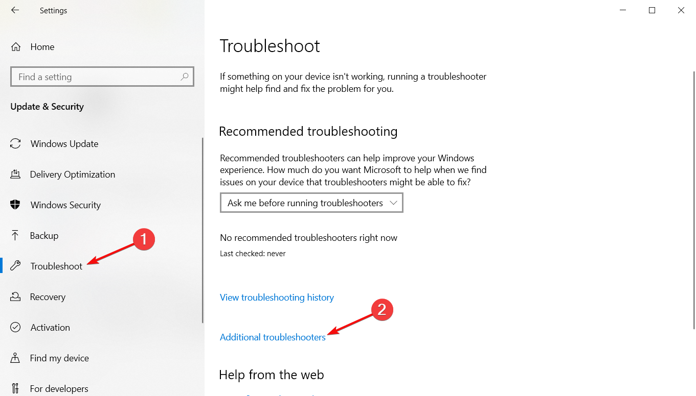 Раздел Устранение неполадок в настройках Windows
