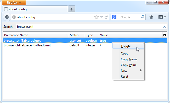 Настройка предварительного просмотра вкладок при Ctrl+Tab в Firefox
