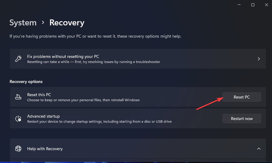 Сброс ПК Windows 11