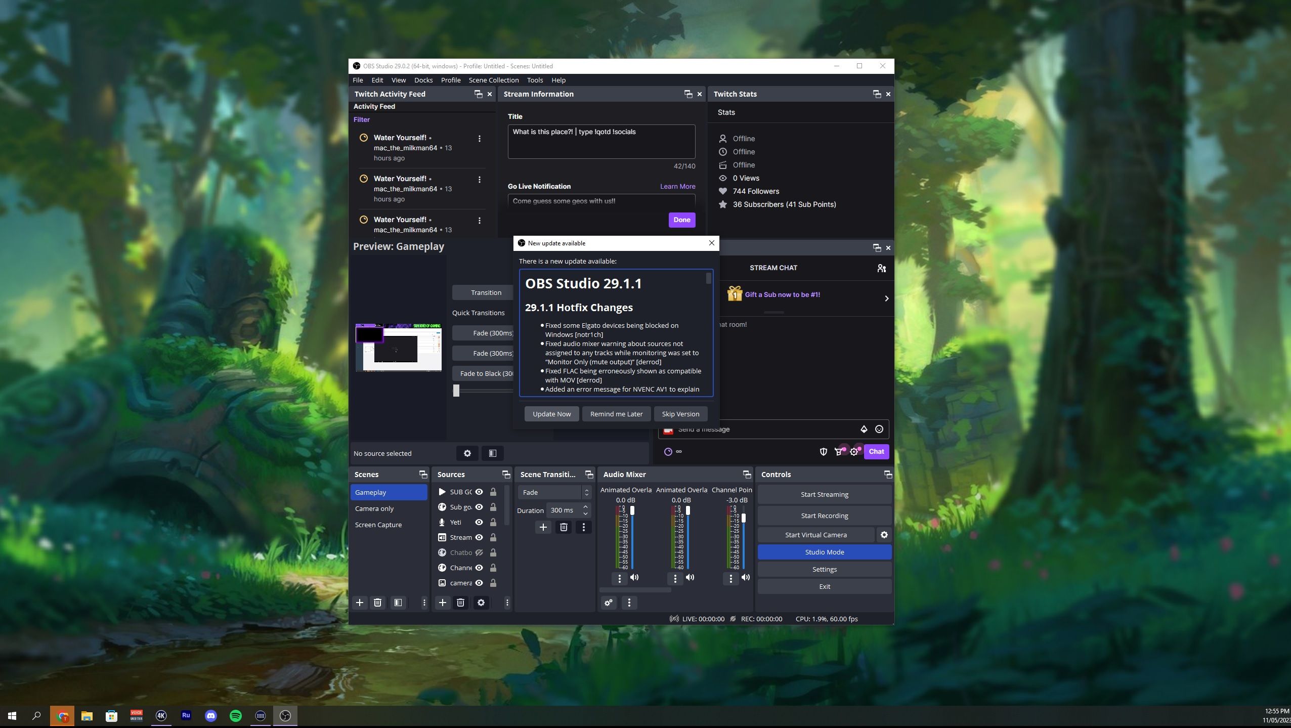 Кнопка «Update Now» в OBS для обновления