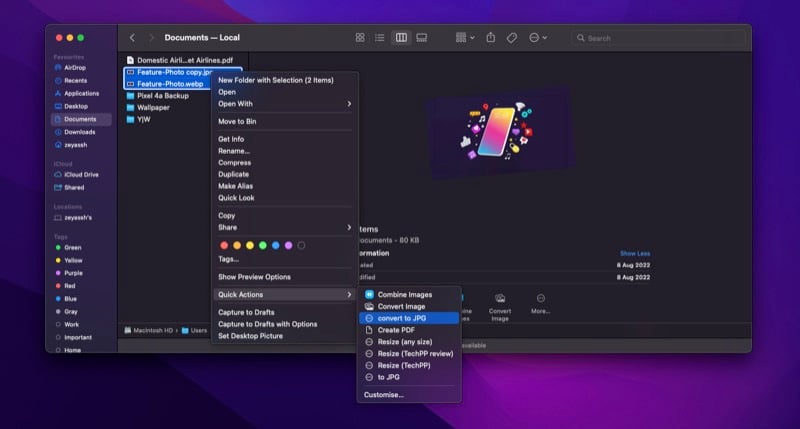 Пакетная конвертация WebP в JPG через Quick Actions