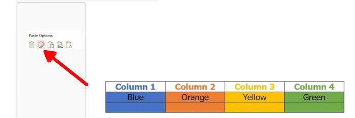 Параметры вставки таблицы в PowerPoint