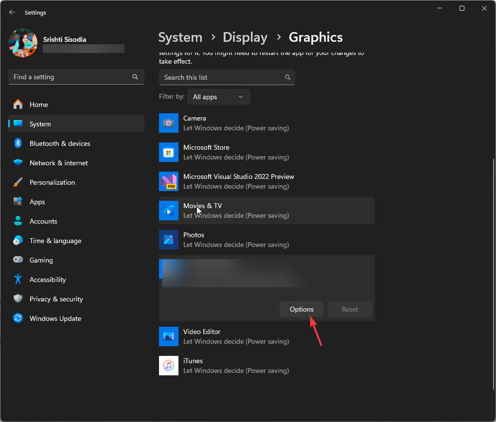 Опции приложения в графике Windows
