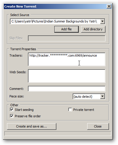 Выбор папки для создания торрента с изображениями обоев высокого качества