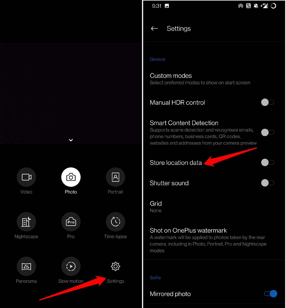 Выключить запись местоположения в настройках камеры