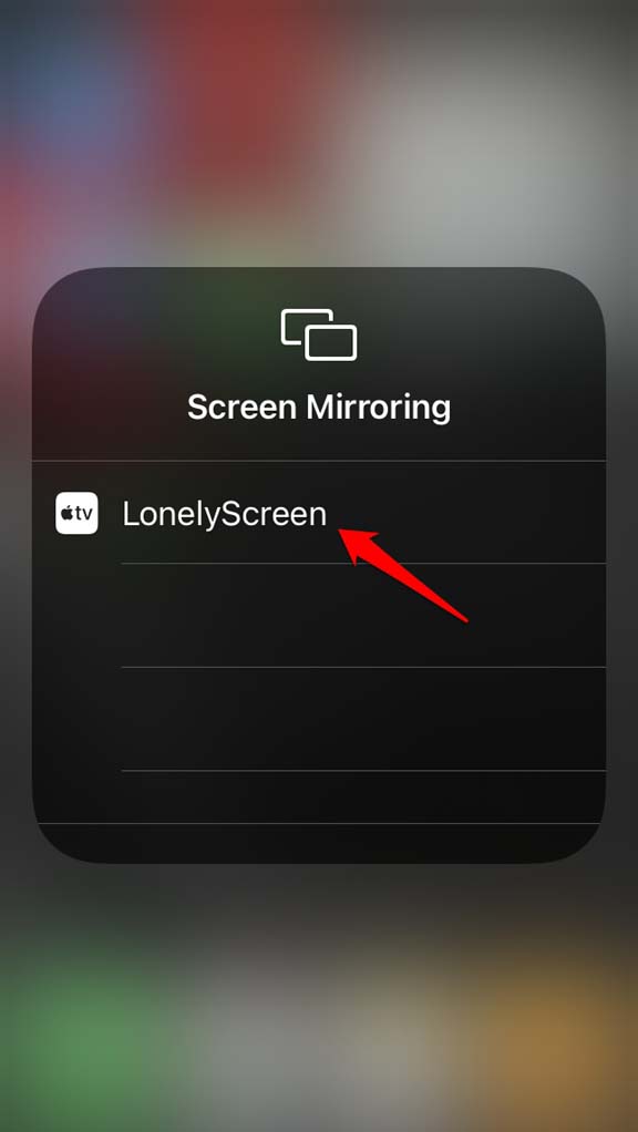 Выбор LonelyScreen для зеркалирования