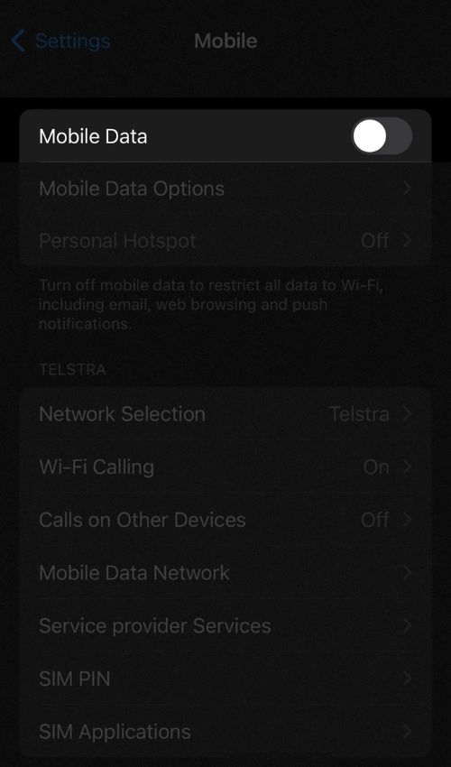 Сотовые данные выключены в iOS