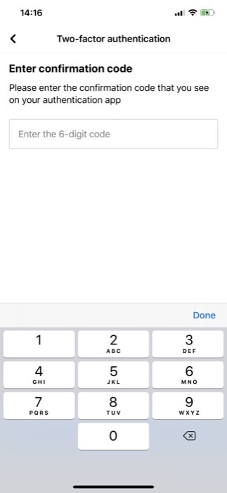 Ввод шестизначного кода из Google Authenticator в Facebook