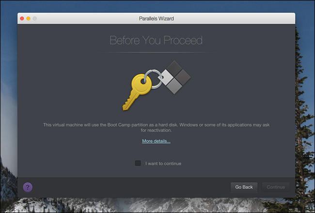 Опции создания виртуальной машины: выбор 'Use Windows from Boot Camp'