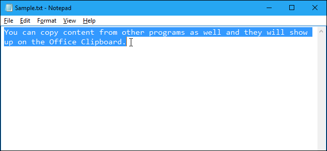 Копирование текста из Блокнота и размещение его в буфере Office