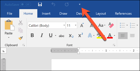 Стрелка раскрывающегося меню панели быстрого доступа в Word