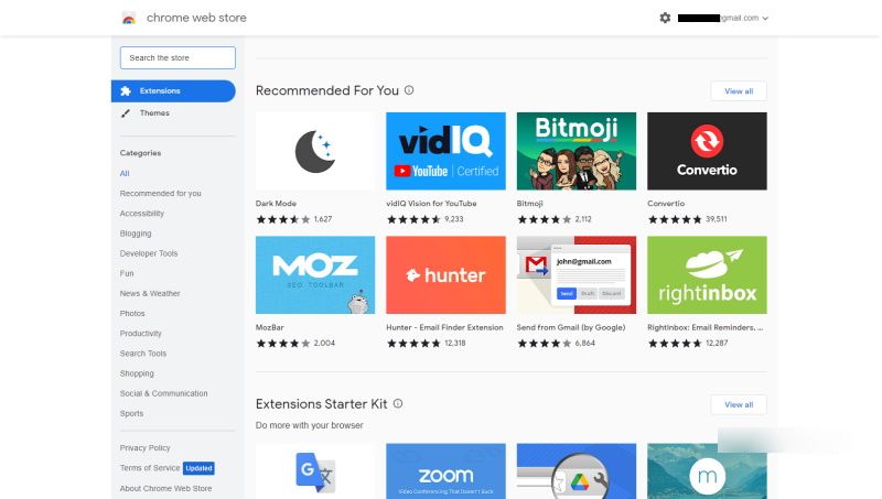Страница магазина расширений Chrome с результатами поиска