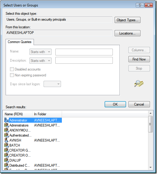 Выбор пользователя для ограничения доступа