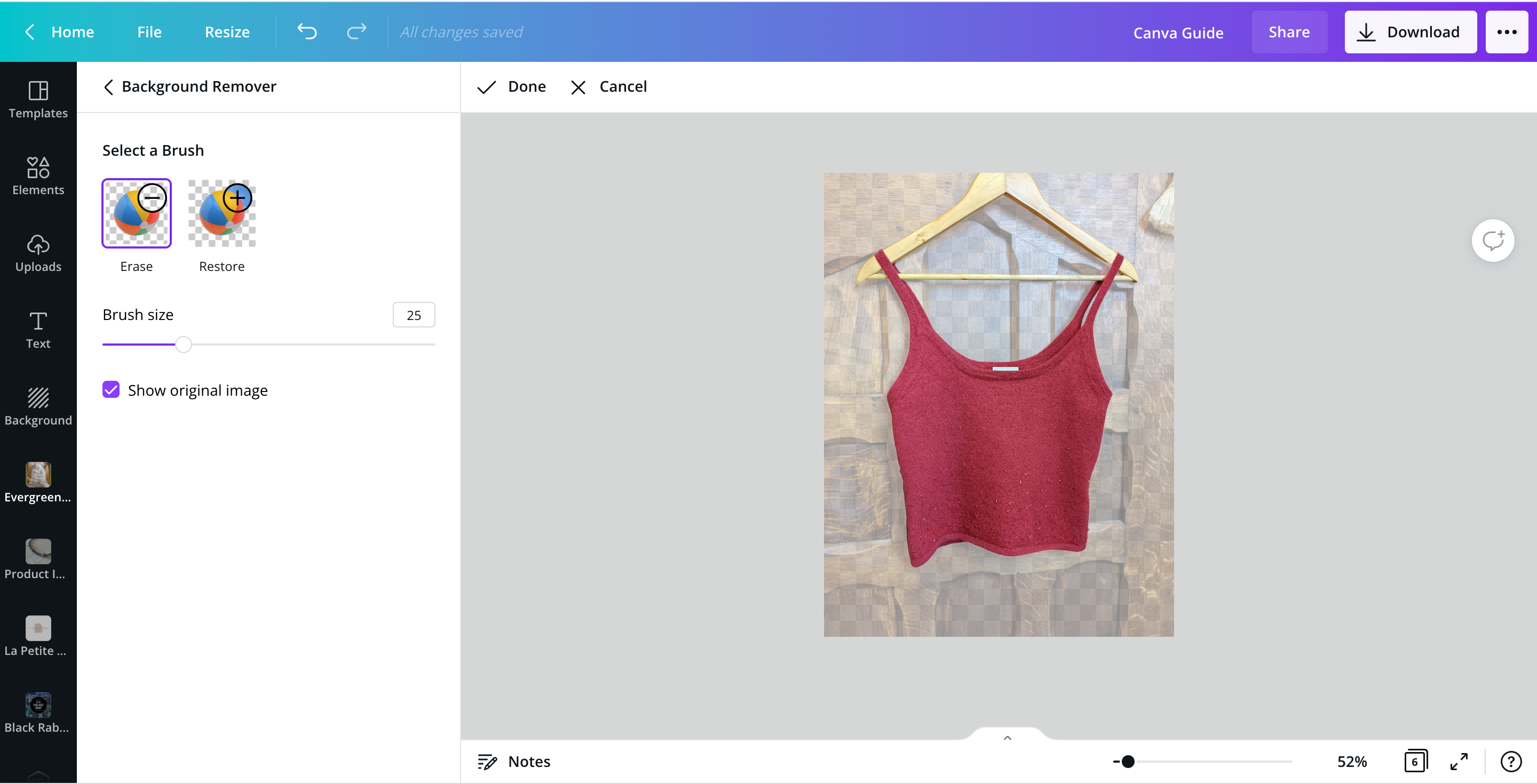 Показать оригинал фона в процессе редактирования