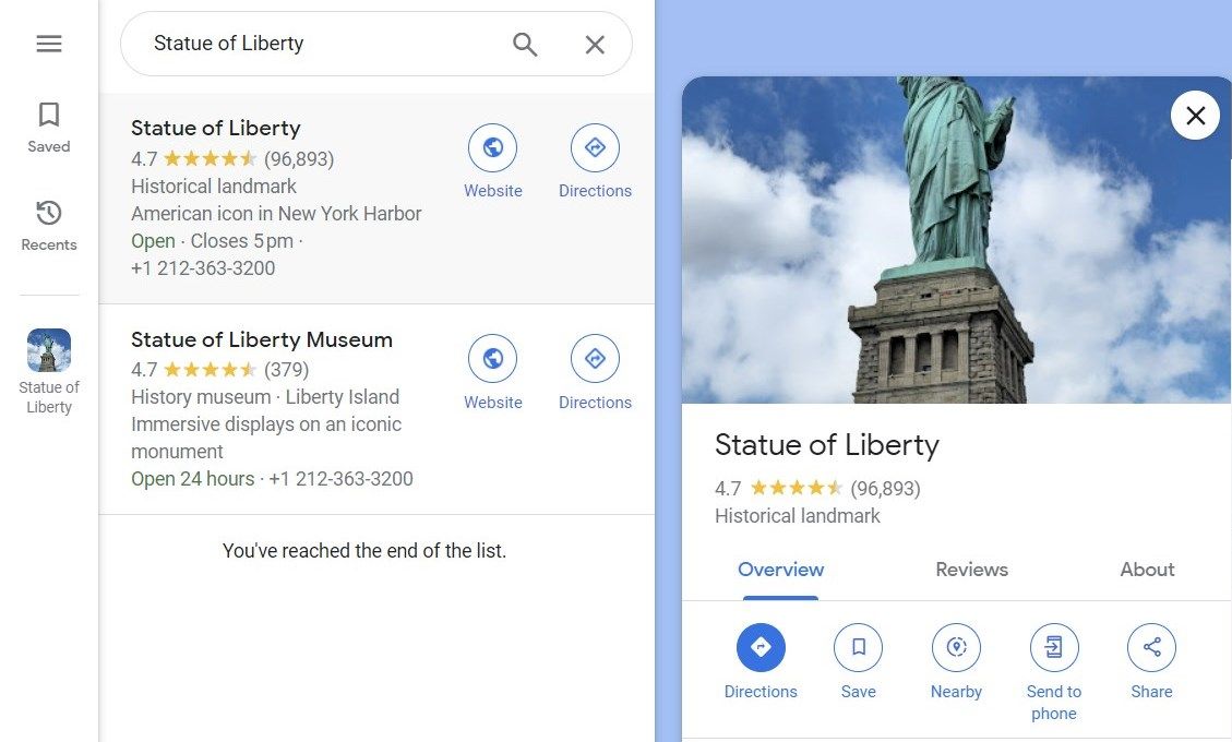 Поиск в Google Maps на вебе