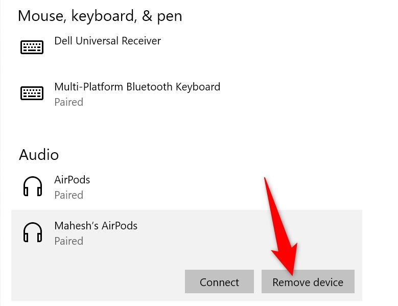 Окно удаления bluetooth-устройства в Windows 10: Remove Device выделен