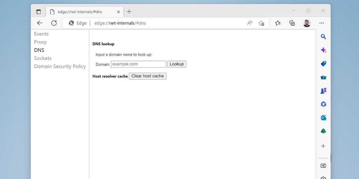 Страница DNS в Microsoft Edge