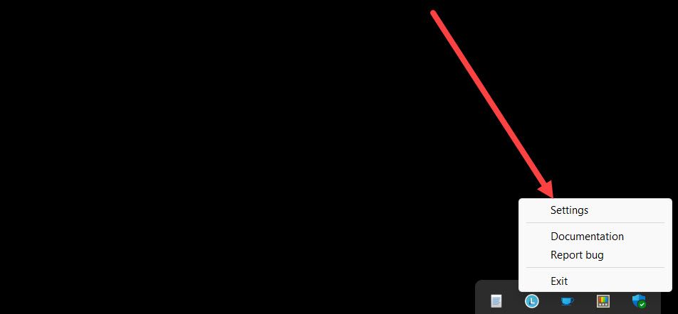 Доступ к настройкам PowerToys из области уведомлений Windows.