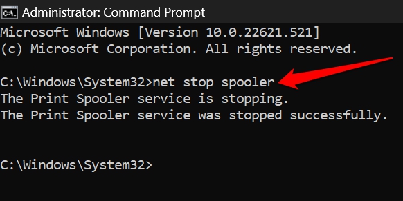 Остановка службы Print Spooler через CMD